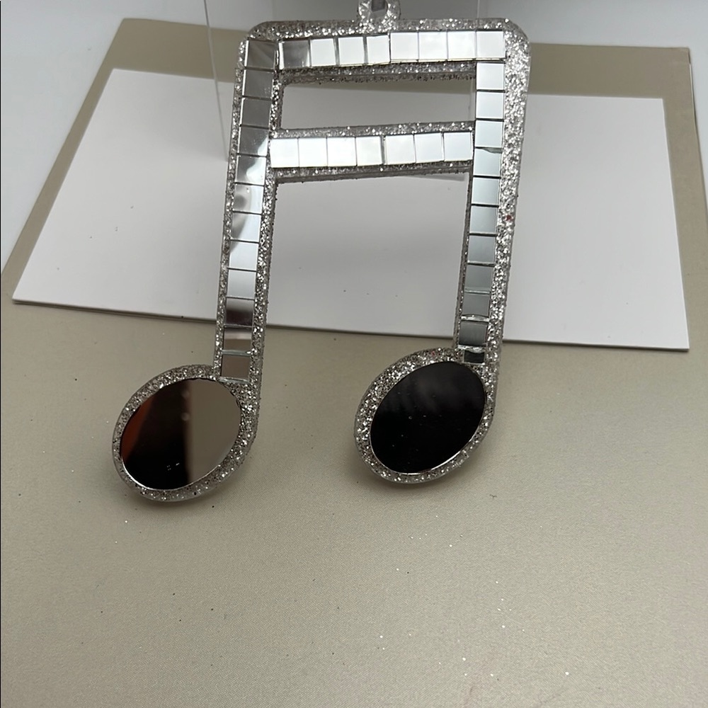 Silver / Glitter / Mirrors Music Note Ornament 4.5” H x 4.5” W x .25” D - Picture 15 of 15